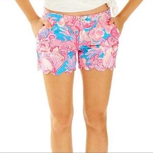 Lilly Pulitzer Sparkling Blue Fantastic Buttercup Shorts scallop detail floral